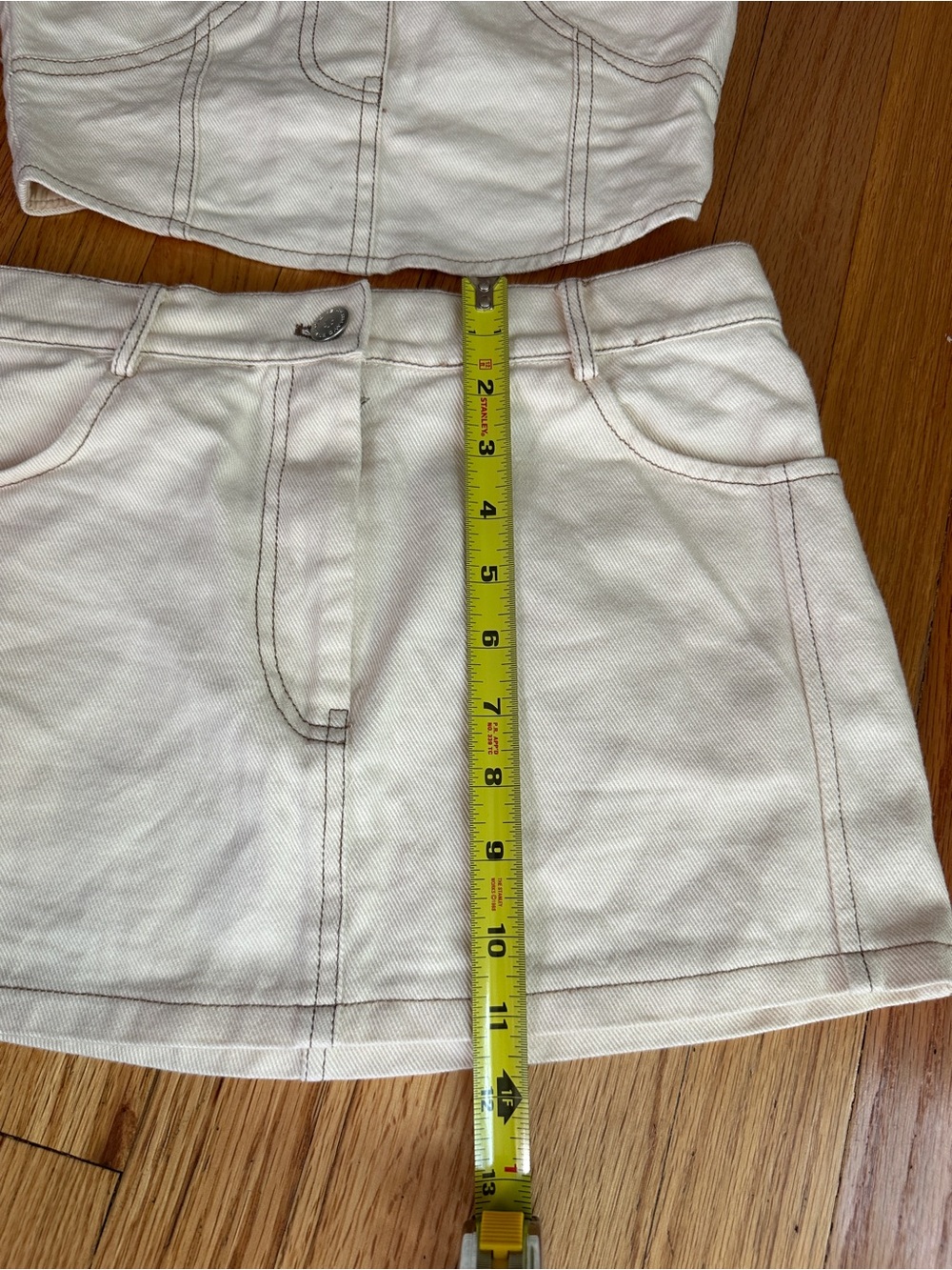 Peppermayo Off-White Denim Bandeau Top & Mini Skirt Matching Set US 2 AU 6 - Picture 2 of 8